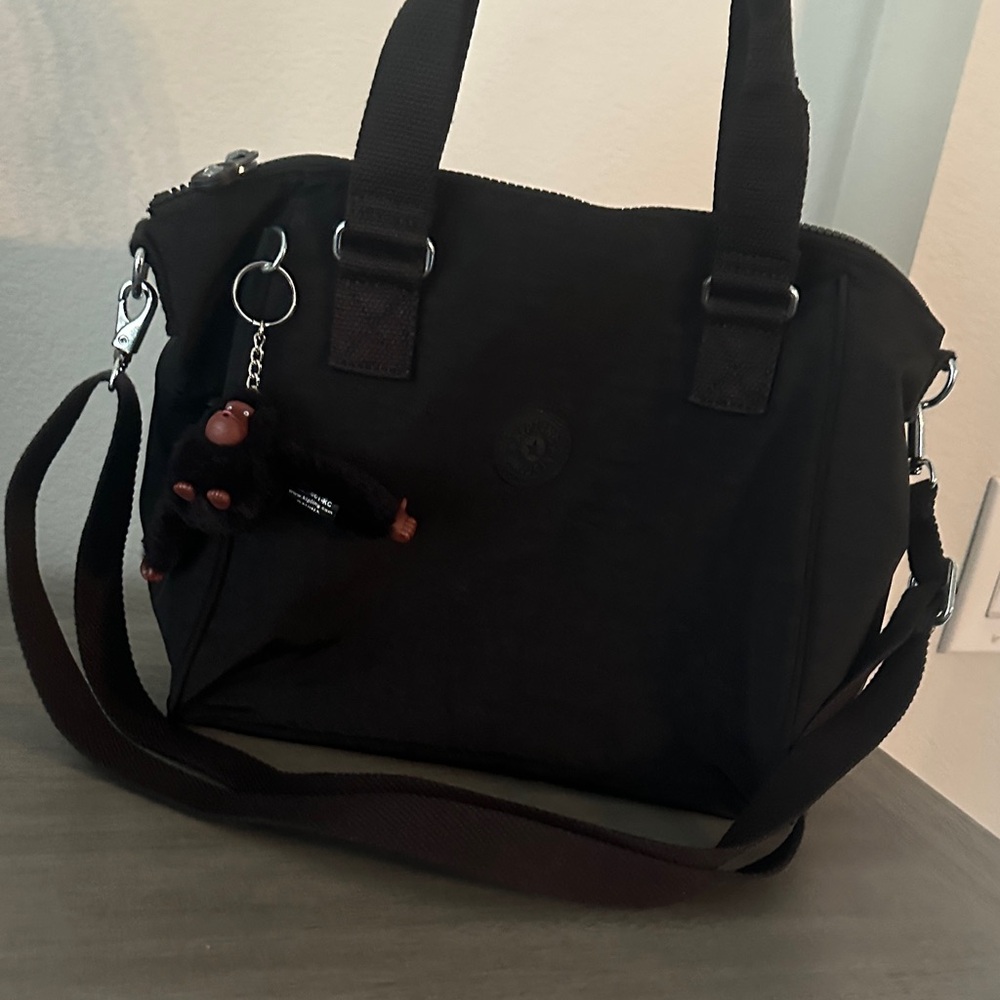 Kipling Black Shoulder Bag with Monkey Keychain